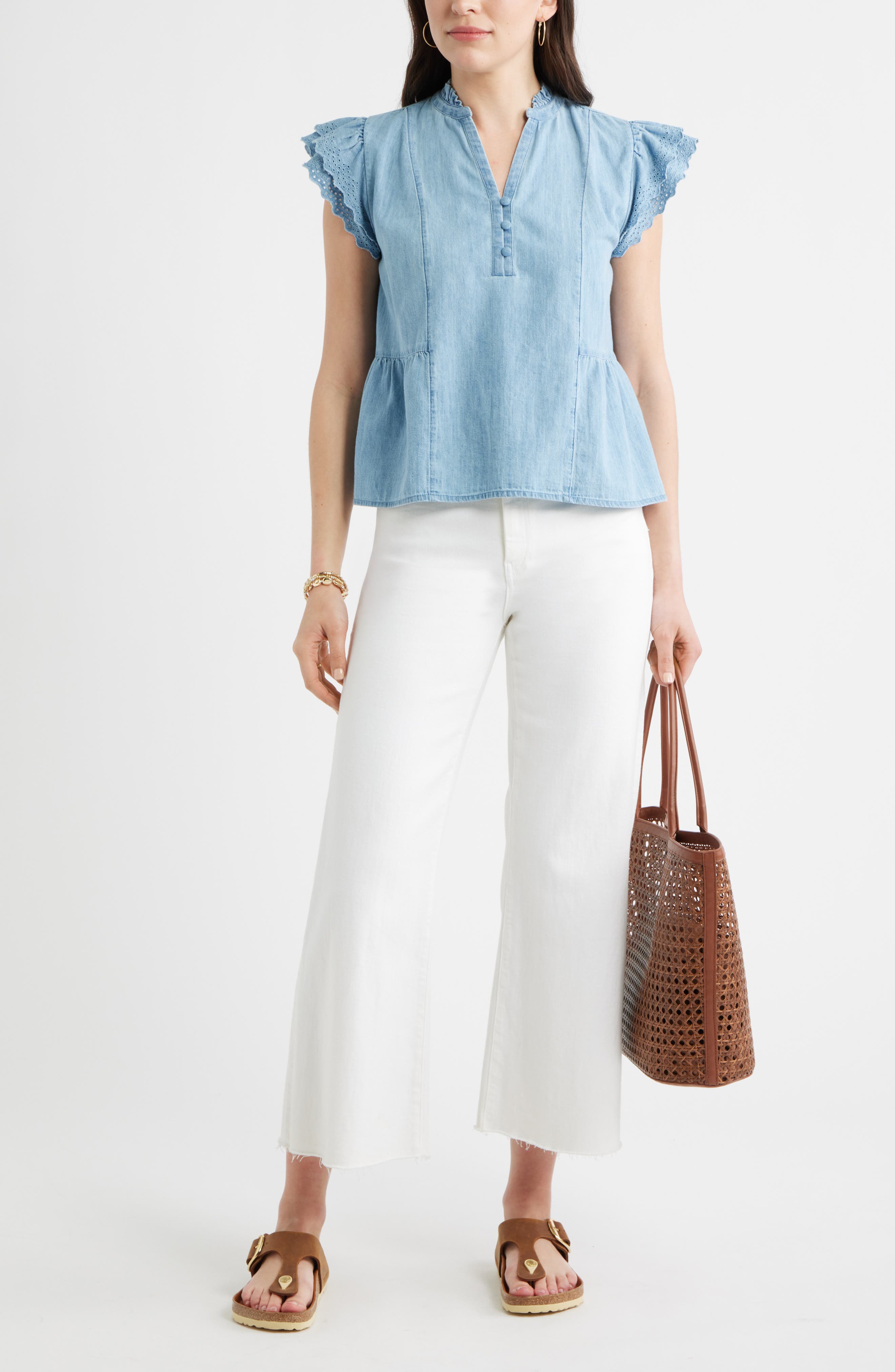 Ruffle Eyelet Chambray Top - image 2
