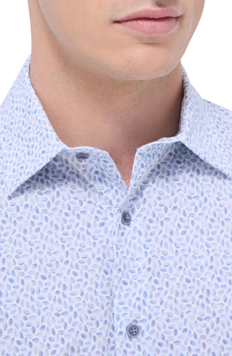 Bugatchi Miles OoohCotton<sup>®</sup> Abstract Print Short Sleeve Button-Up Shirt, Alternate, color, Almond