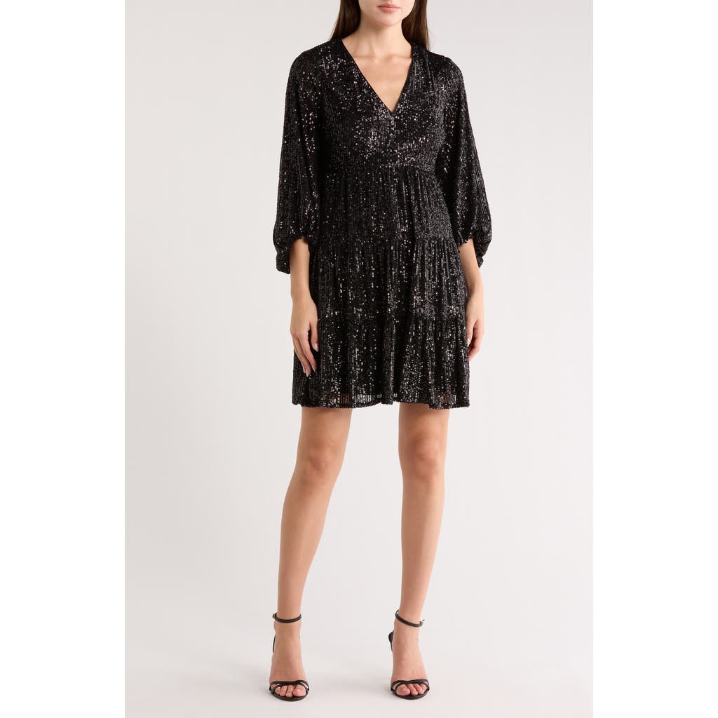 Eliza J Sequin Tiered Cocktail Dress In Black