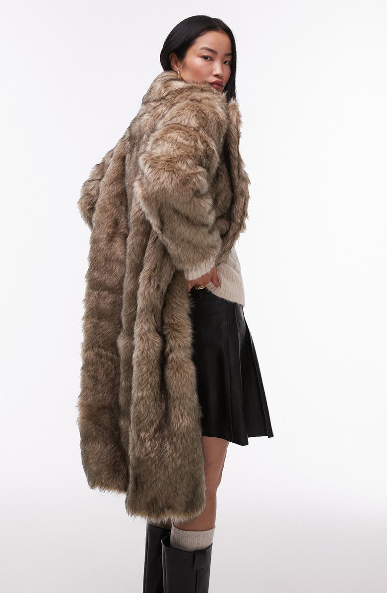 Topshop Faux Fur Longline Coat, Alternate, color, 