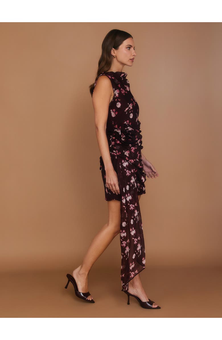 Six Stories Floral Coursage Ruched Mini Dress, Alternate, color, Wine