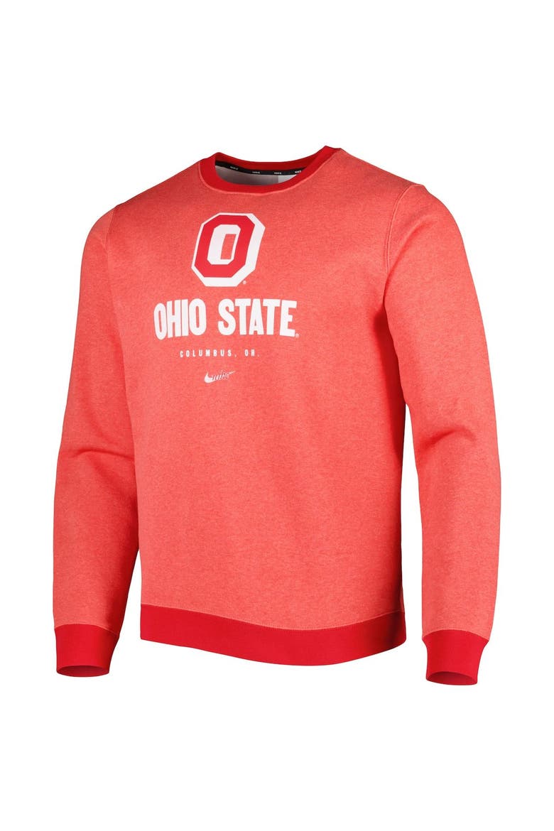 Men's Nike Heathered Scarlet Ohio State Buckeyes Vault Stack Club Fleece Pullover Sweatshirt, Alternate, color, Scarlet
