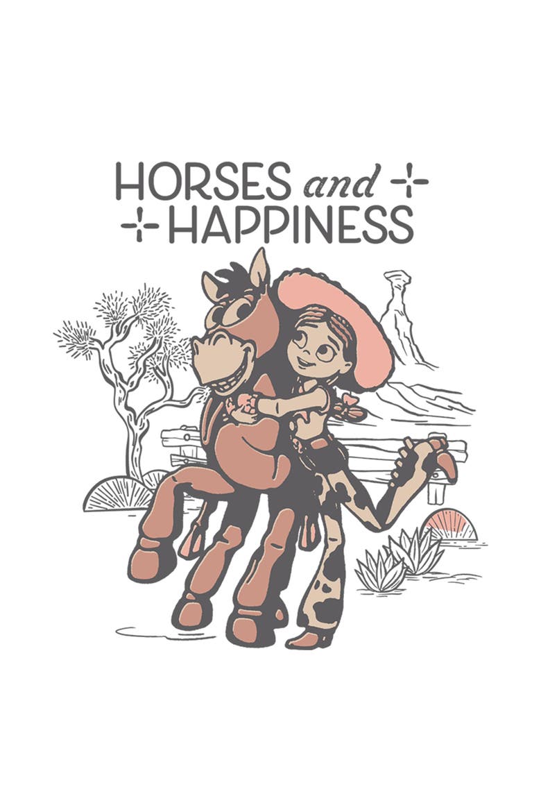 Junior's Horses And Happiness Short Sleeve Graphic T-Shirt, Alternate, color, White