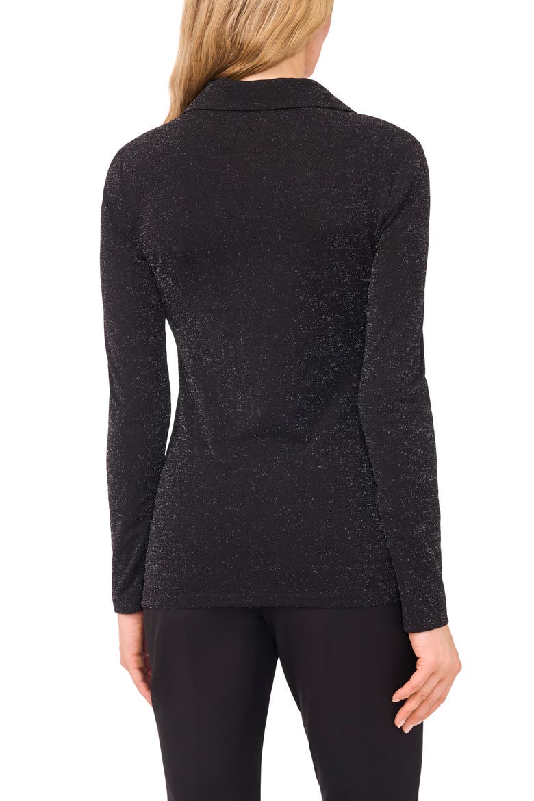 Jo Metallic Long Sleeve Polo, Alternate, color, RICH BLACK