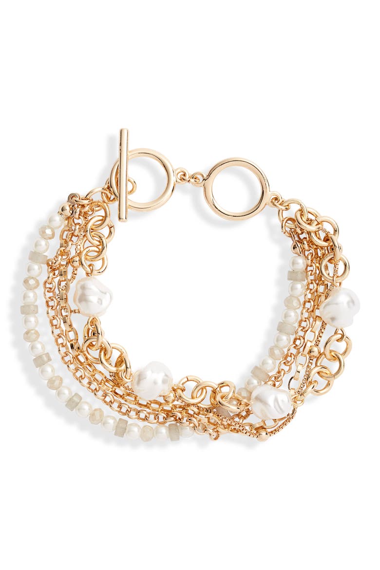Beaded Layered Bracelet, Main, color, DNU-WHITE- GOLD