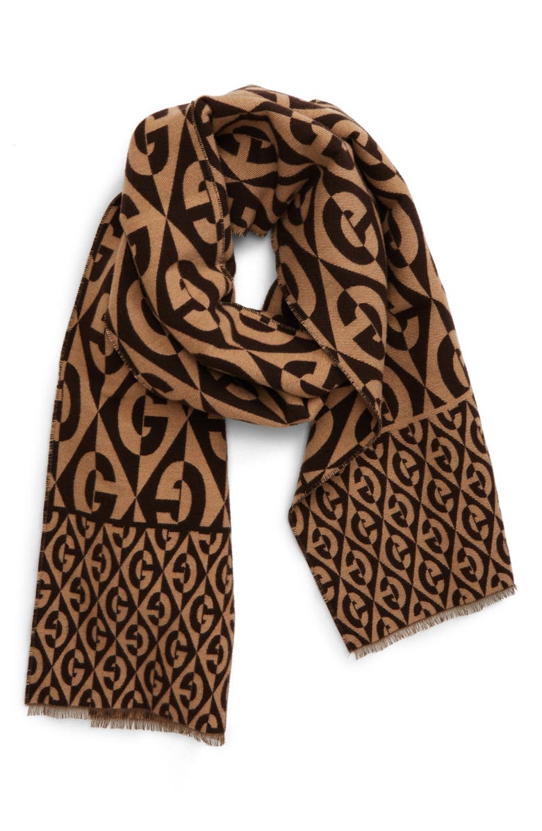Gucci G Rhombus Logo Jacquard Wool & Cotton Scarf, Alternate, color, 