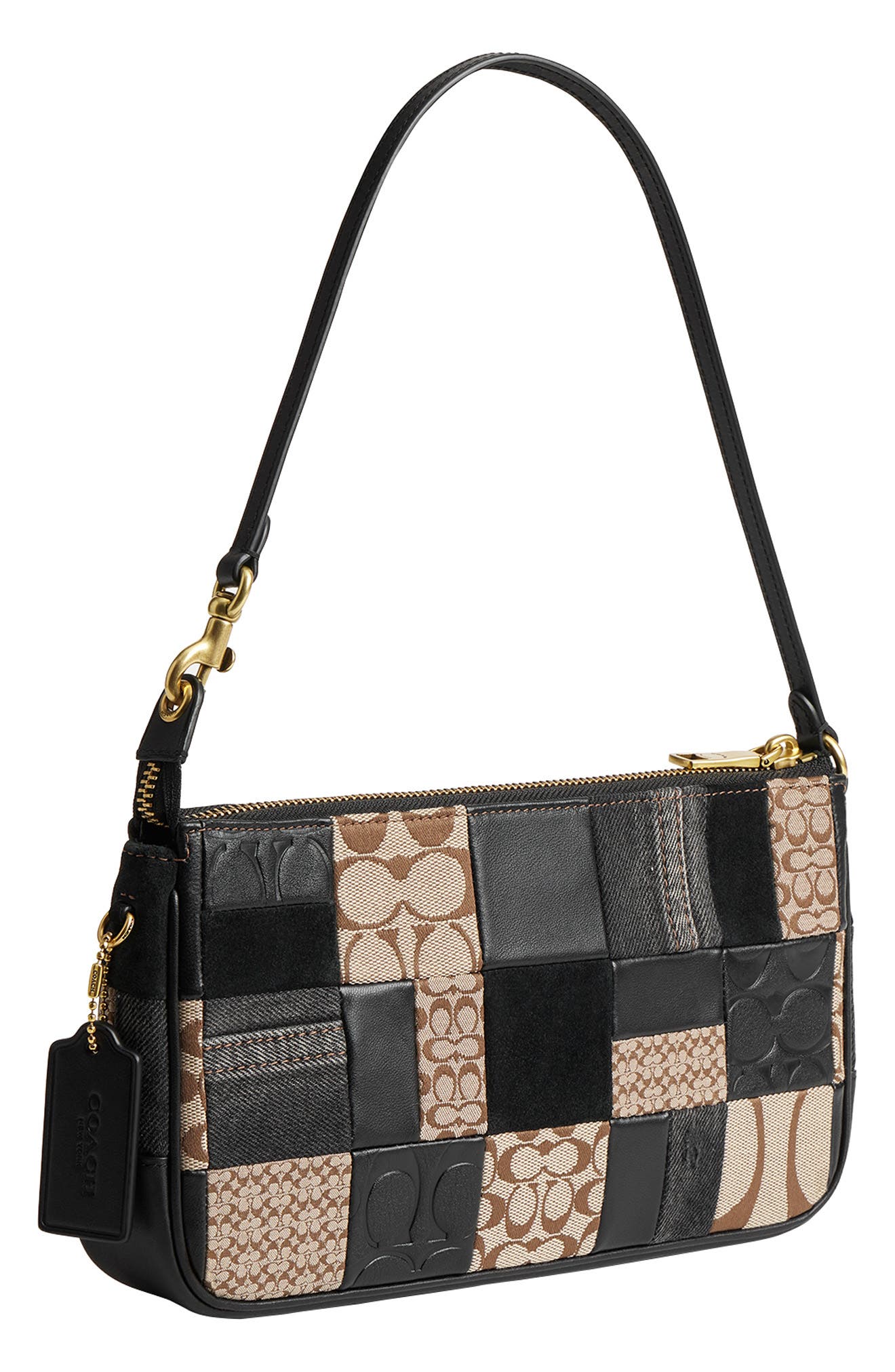 COACH Plaza Patchwork Leather & Canvas Shoulder Bag, Alternate, color, Black Multi