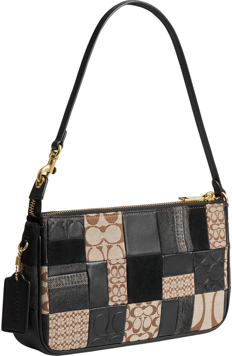COACH Plaza Patchwork Leather & Canvas Shoulder Bag, Alternate, color, Black Multi