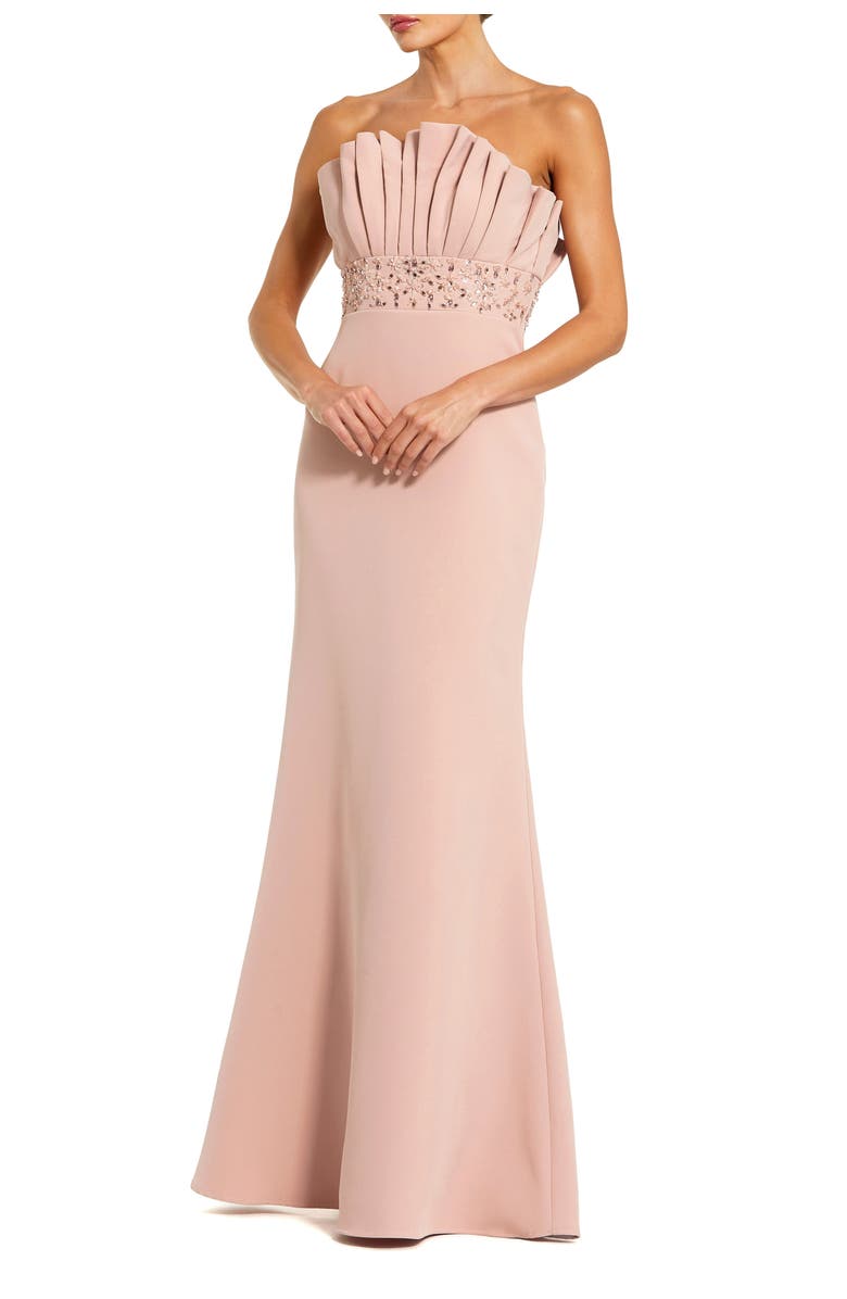 Mac Duggal Crepe Strapless Gown With Rhinestone Beading, Main, color, Vintage Lilac