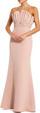 Mac Duggal Crepe Strapless Gown With Rhinestone Beading