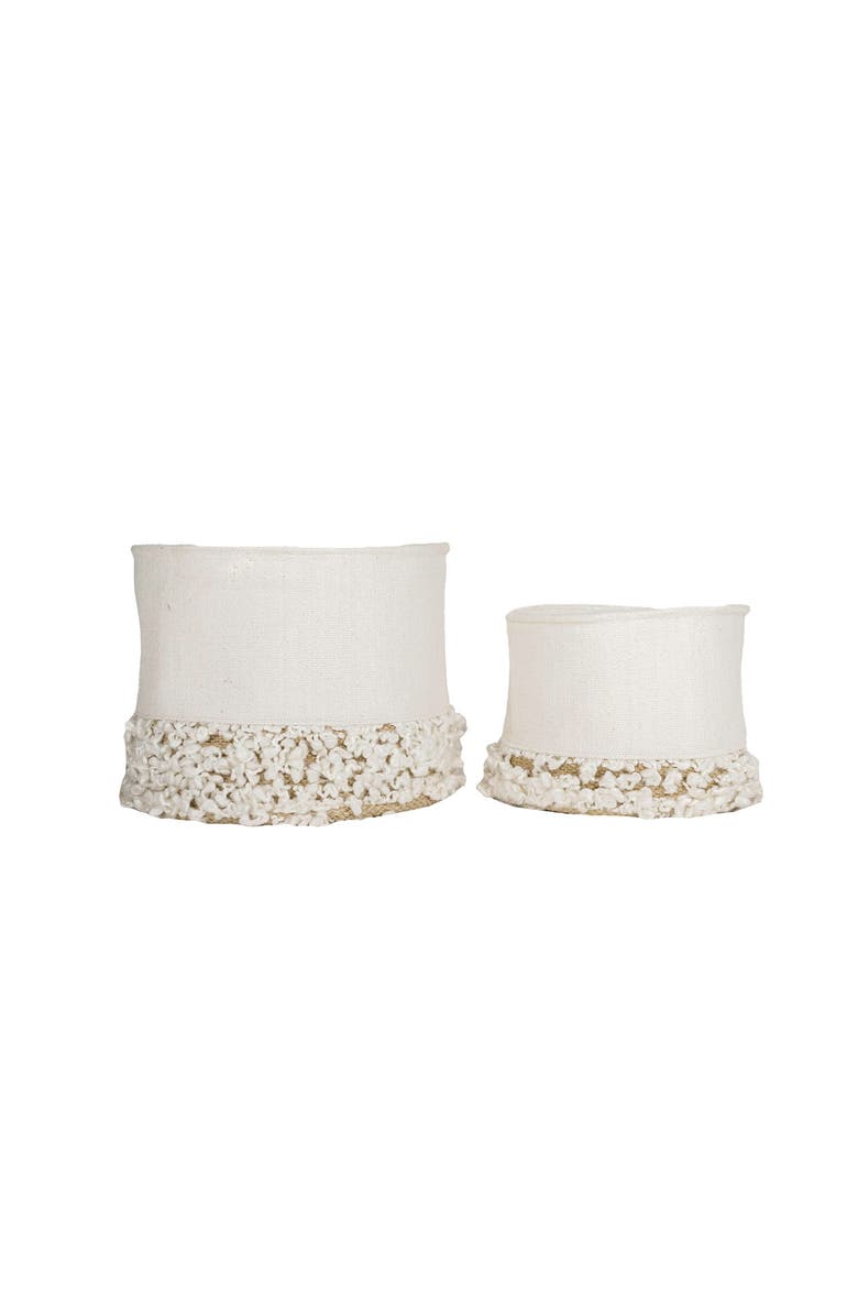 Foreside Home and Garden Set of 2 Hand Woven Boucle Bins White, Main, color, White