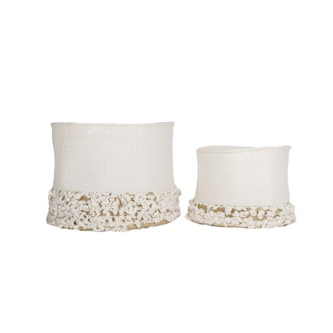 Set of 2 Hand Woven Boucle Bins White
