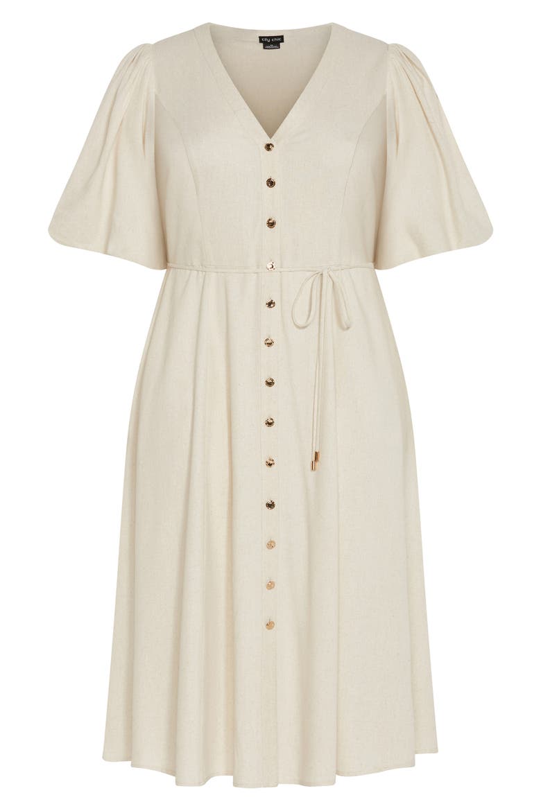 Dahlia Puff Sleeve Midi Dress, Alternate, color, NATURAL
