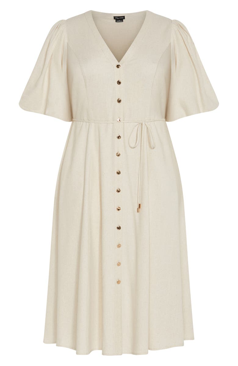 City Chic Dahlia Puff Sleeve Midi Dress, Alternate, color, Natural