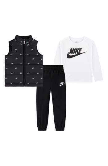 Nike Kids' Futura Puffer Vest, Logo T-shirt & Fleece Joggers Set In Black