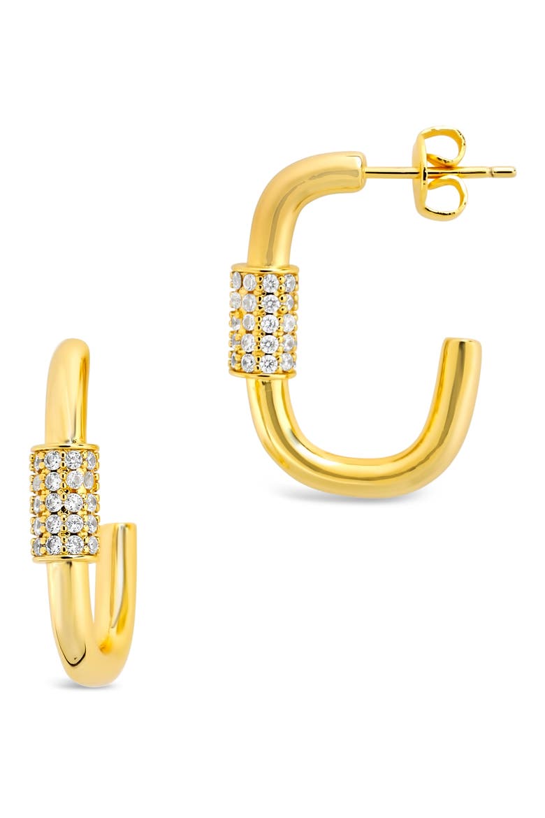 Pavé Cubic Zirconia Oval Carabiner Hoop Earrings, Main, color, GOLD