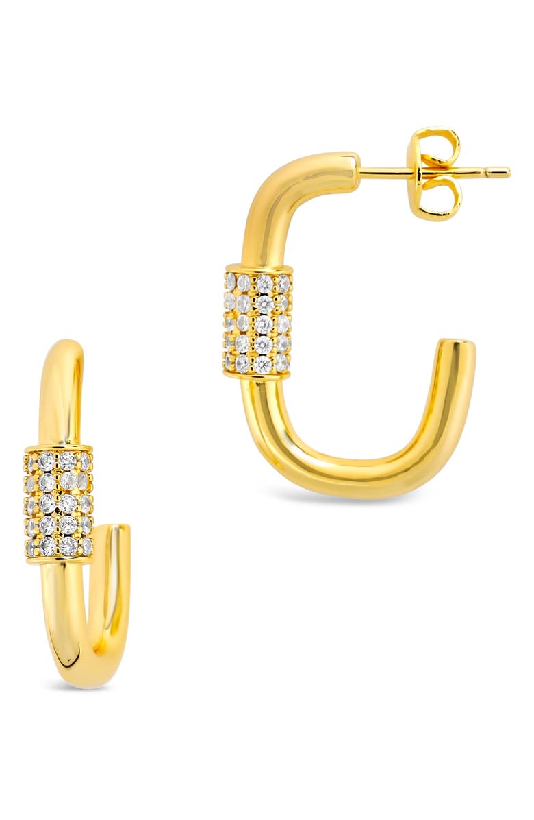 Sterling Forever Pavé Cubic Zirconia Oval Carabiner Hoop Earrings, Main, color, Gold