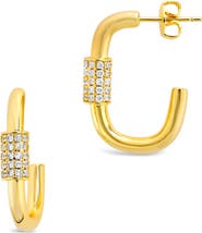 Sterling Forever Pavé Cubic Zirconia Oval Carabiner Hoop Earrings