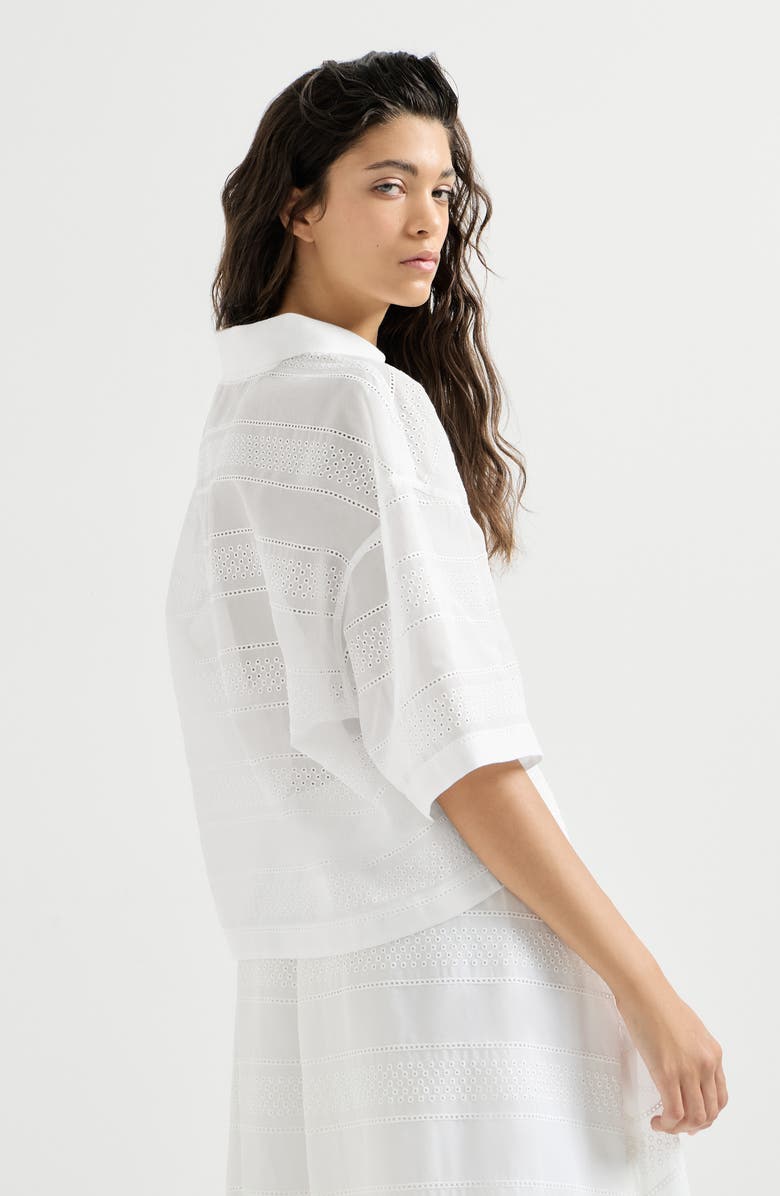 Brunello Cucinelli Broderie anglaise cropped polo, Alternate, color, White