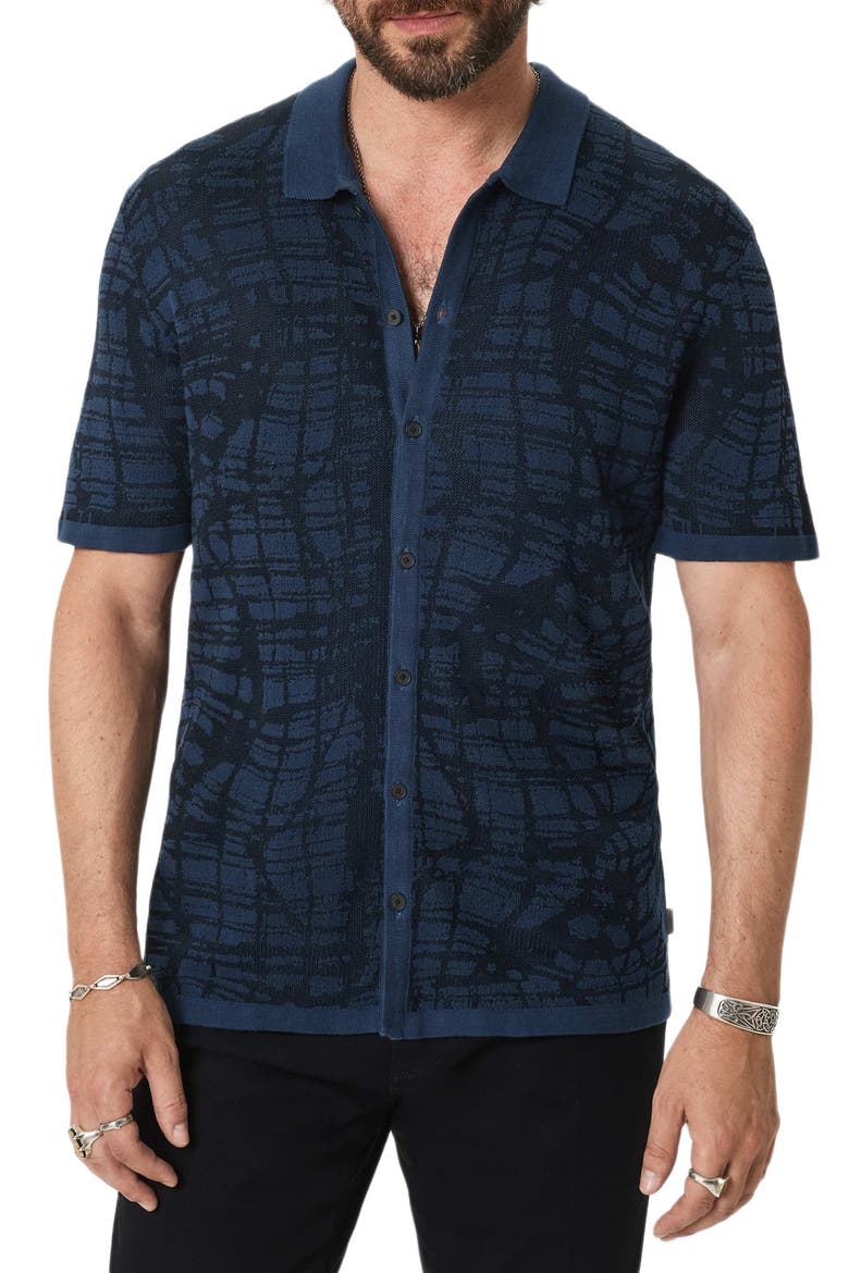Cayden Jacquard Short Sleeve Full Button Cardigan, Main, color, NAVY