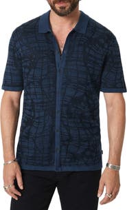 John Varvatos Cayden Jacquard Short Sleeve Full Button Cardigan