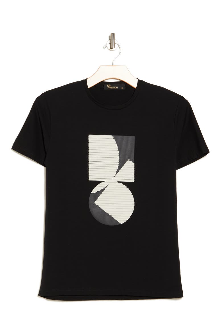 3D Abstract Graphic Print T-Shirt, Alternate, color, BLACK