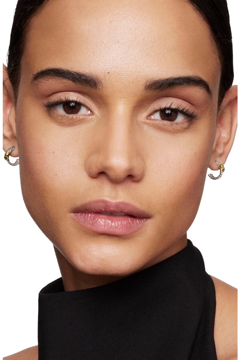 Petite X Mini Hoop Earrings with 18K Yellow Gold, Alternate, color, DIAMOND/SILVER/ GOLD