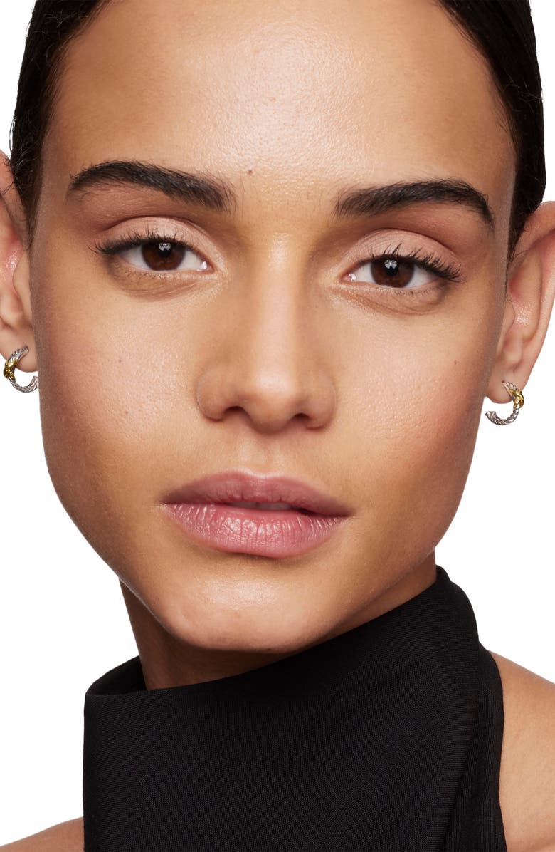 David Yurman Petite X Mini Hoop Earrings with 18K Yellow Gold, Alternate, color, Diamond/Silver/ Gold