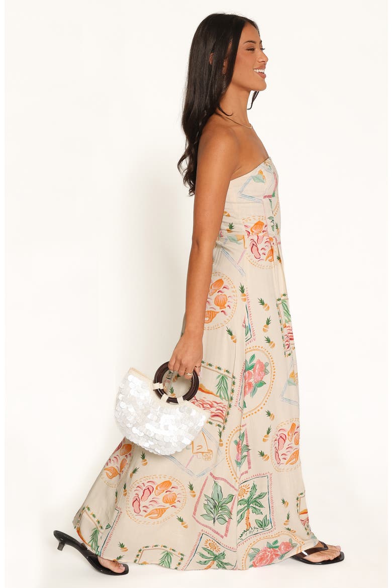 Lindon Strapless Maxi Dress, Alternate, color, CREAM PALM PRINT