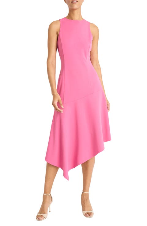 Asymmetric Hem Fit & Flare Midi Dress