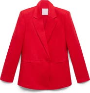 MANGO Double Breasted Linen Suit Blazer