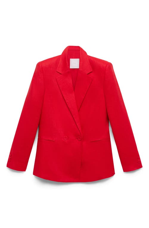 Mango Double Breasted Linen Suit Blazer In Red