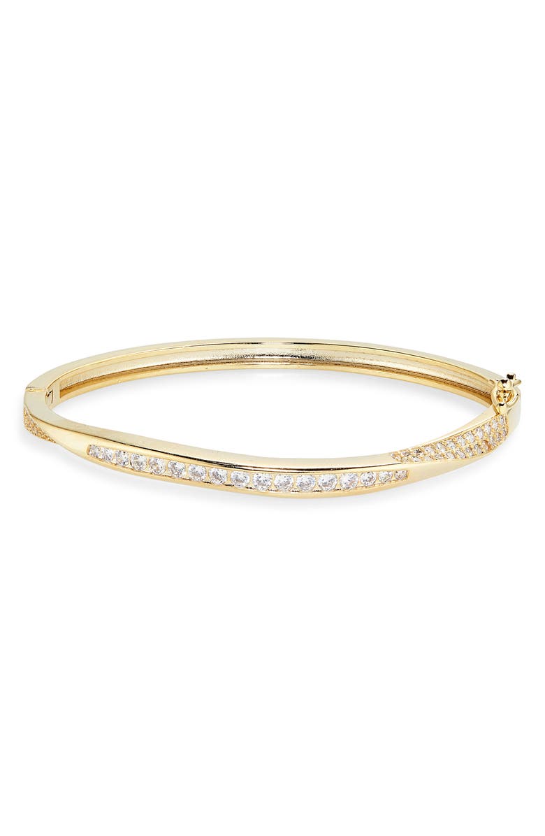 NORDSTROM RACK Cubic Zirconia Wavy Bangle Bracelet, Main, color, Clear- Gold