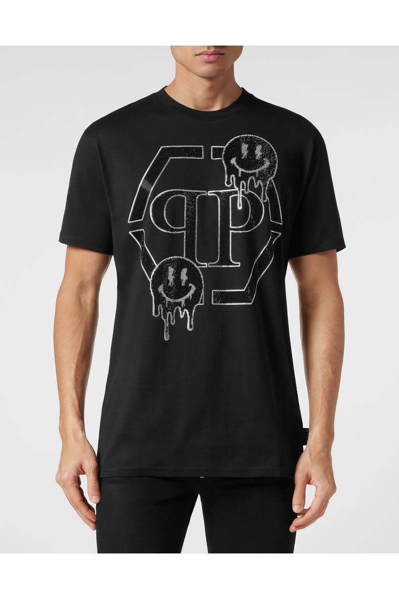 T-Shirt Round Neck Ss Smile Men, Main, color, black