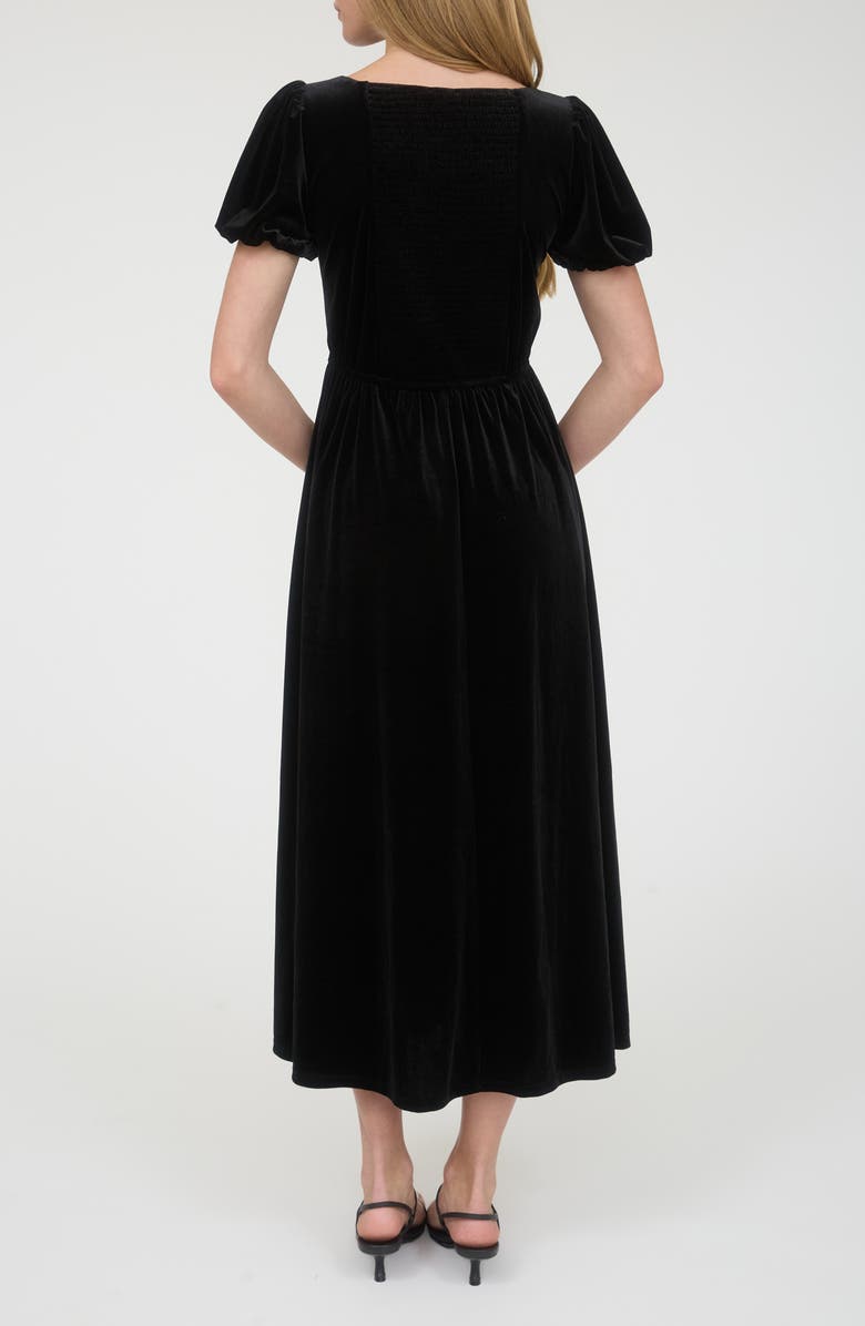 AUGUST SKY Puff Sleeve Velvet Fit & Flare Midi Dress, Alternate, color, Black