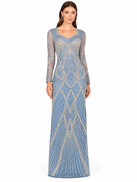 V Neck Beaded Long Sleeve Dress