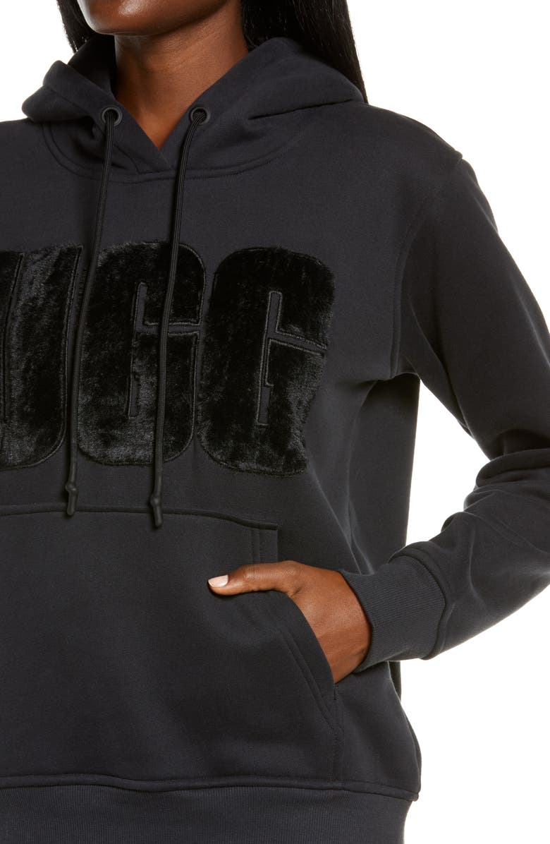 UGG<sup>®</sup> Rey Fuzzy Logo Hoodie, Alternate, color, 