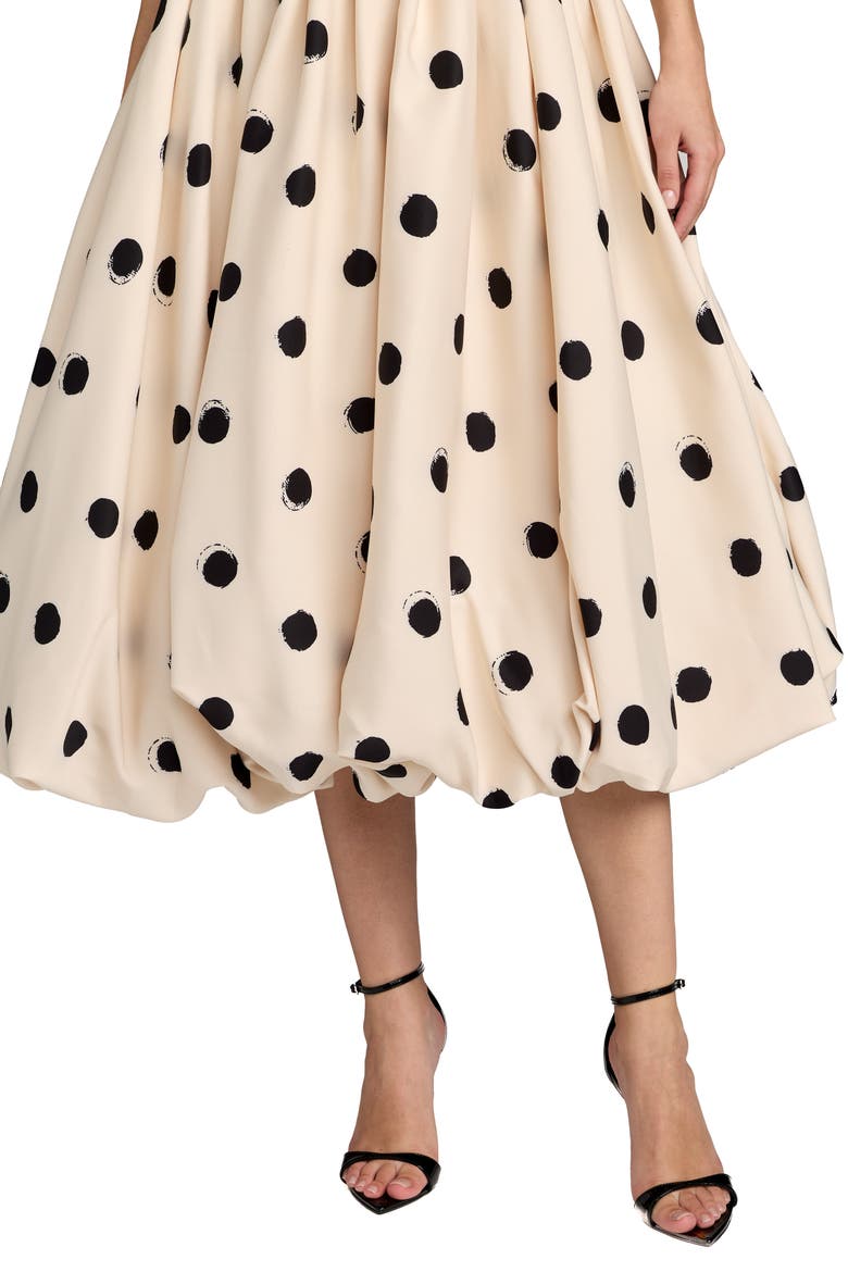 Women's Strapless Polka Dot Crepe Bubble Skirt Midi Dress, Alternate, color, Ecru Multi
