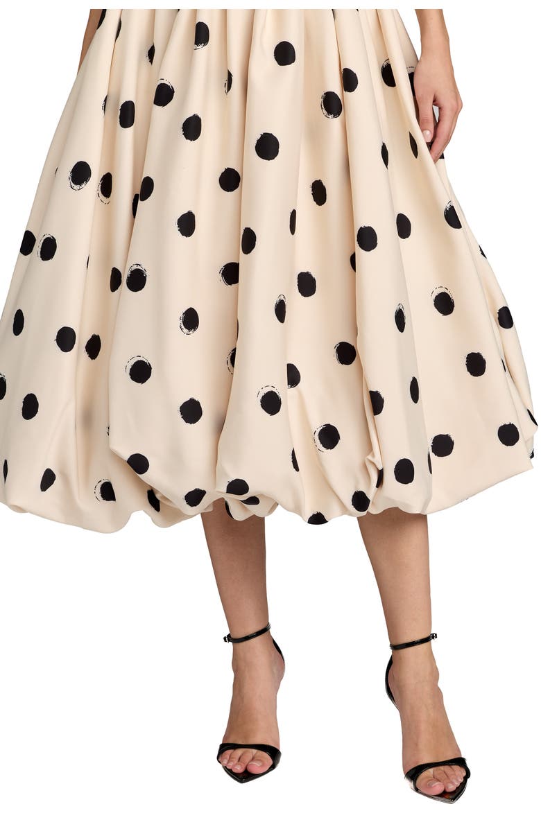 Mac Duggal Women's Strapless Polka Dot Crepe Bubble Skirt Midi Dress, Alternate, color, Ecru Multi
