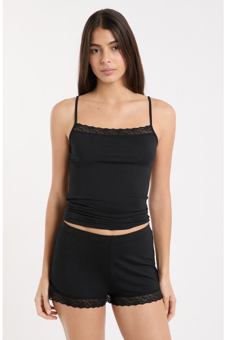 Kitty Lace Trim Shorts, Alternate, color, BLACK