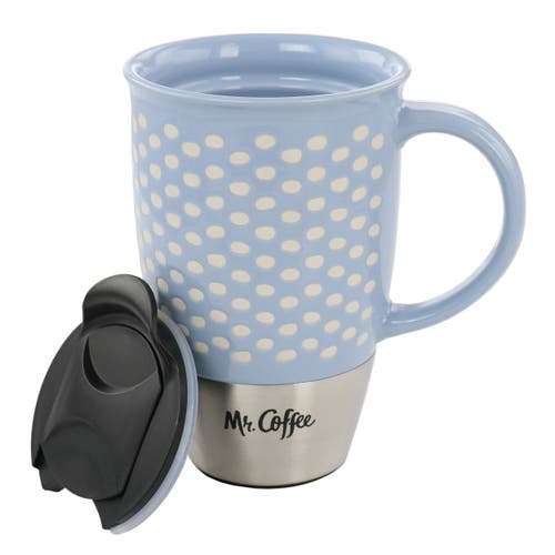 Mr Coffee Mr. Coffee Coupleton Dot 4 Piece 15 Ounce Stoneware And Stainless Steel Travel Mug Set With Lid In Blue