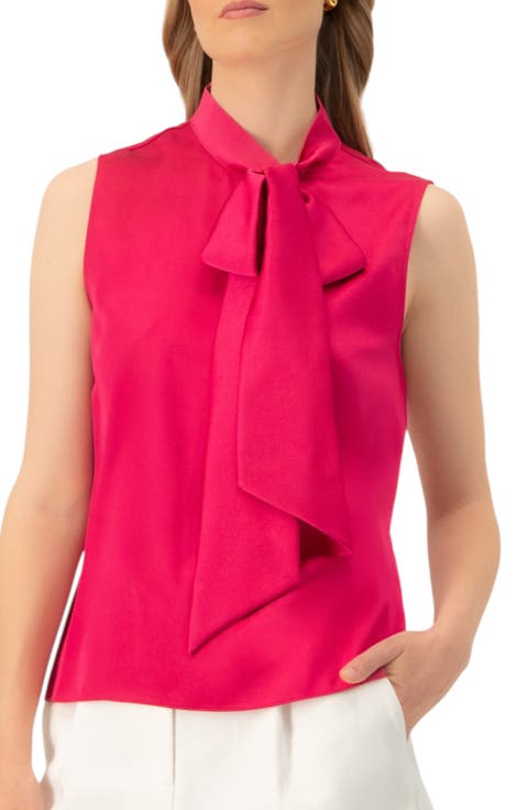 Sleeveless Satin Blouse with Neck Tie