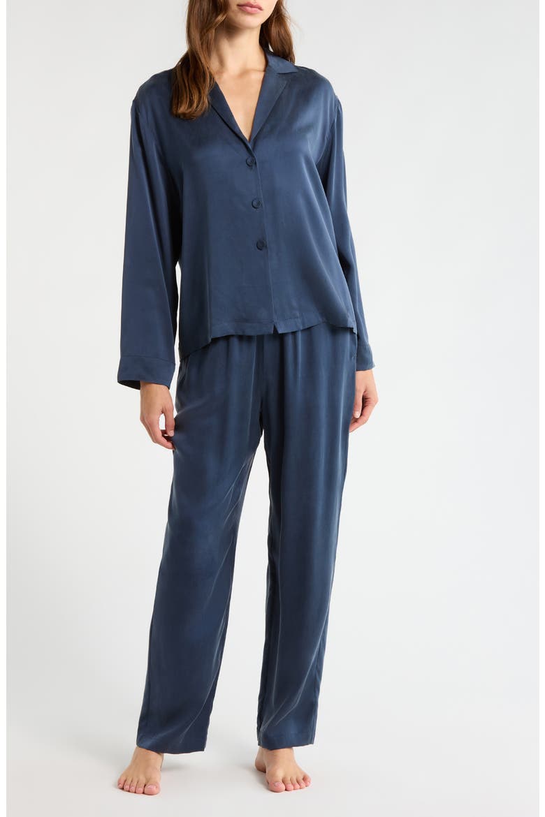 Print Washable Silk Pajamas, Main, color, DEEP BLUE