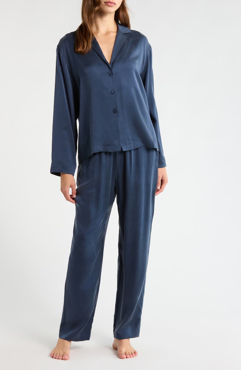 Lunya Print Washable Silk Pajamas, Main, color, Deep Blue