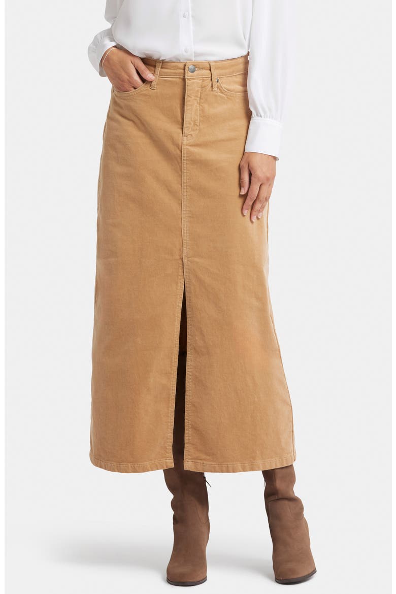 High Waist Slit Front Corduroy Maxi Skirt, Main, color, SAND DUNE