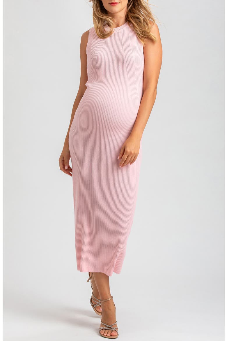 Rib Crewneck Maternity Sweater Midi Dress, Main, color, PINK