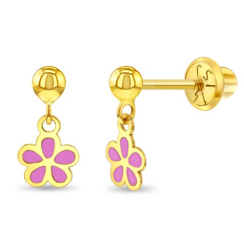 14k Dangle Enamel Flower Girl Earrings