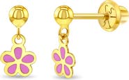 In Season Jewelry 14k Dangle Enamel Flower Girl Earrings