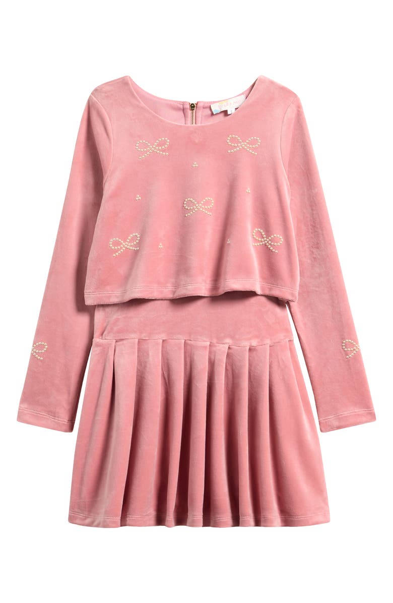 Truly Me Kids' Bow Embellished Mock Two-Piece Dress, Main, color, Sweet Pink