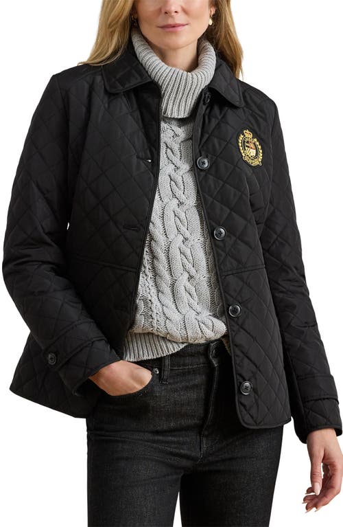 Ralph Lauren Lauren  Crested Quilted Jacket In Black